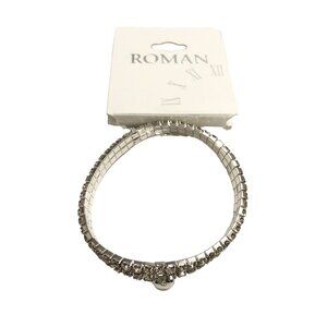 Roman Silver-Tone Crystal Rhinestone Stretch Bracelet With Charm